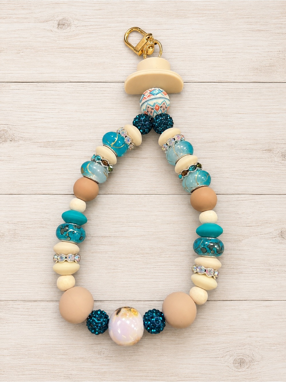 Western Turquoise and tan beaded cellphone wristlet